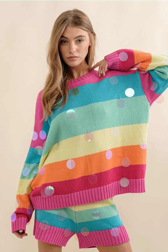 Pullover Sweater with Shorts Set-Set-Blue B-S-RAINBOW-Urbanheer