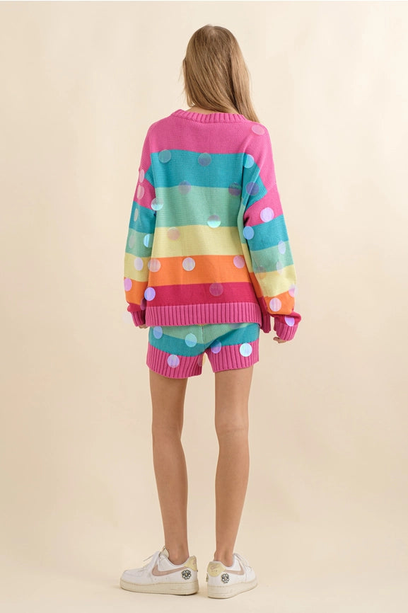 Pullover Sweater with Shorts Set-Set-Blue B-S-RAINBOW-Urbanheer