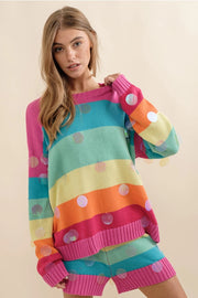 Pullover Sweater with Shorts Set-Set-Blue B-S-RAINBOW-Urbanheer