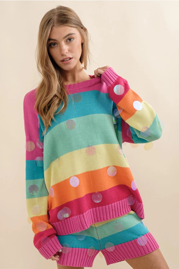 Pullover Sweater with Shorts Set-Set-Blue B-S-RAINBOW-Urbanheer
