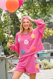 Pullover Top with Matching Shorts Set-Set-Blue B-S-HOT PINK-Urbanheer