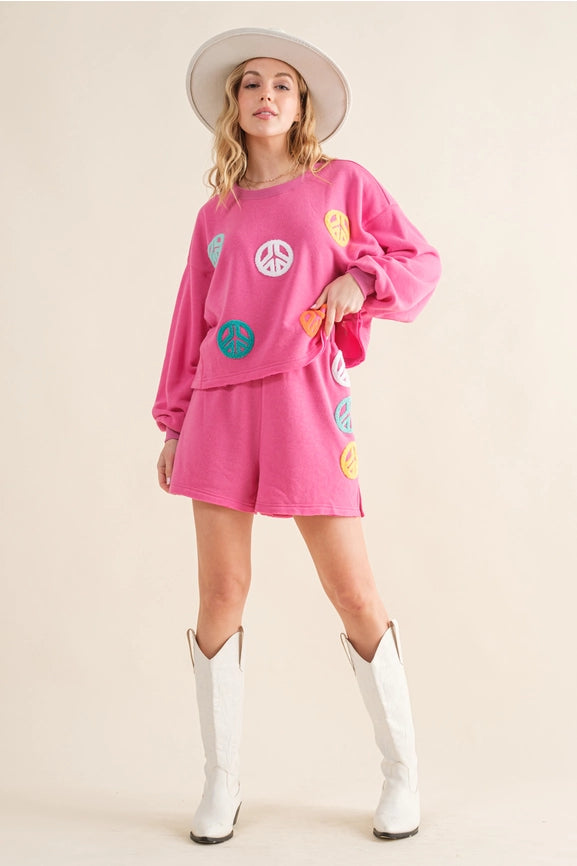 Pullover Top with Matching Shorts Set-Set-Blue B-S-HOT PINK-Urbanheer