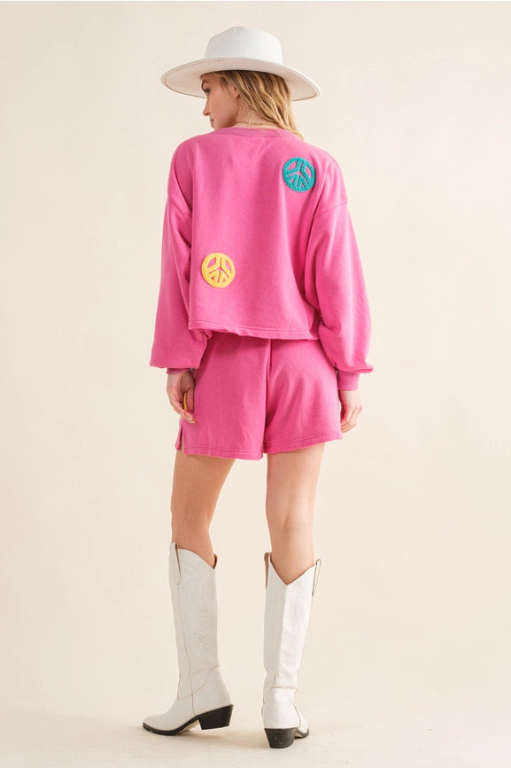 Pullover Top with Matching Shorts Set-Set-Blue B-S-HOT PINK-Urbanheer