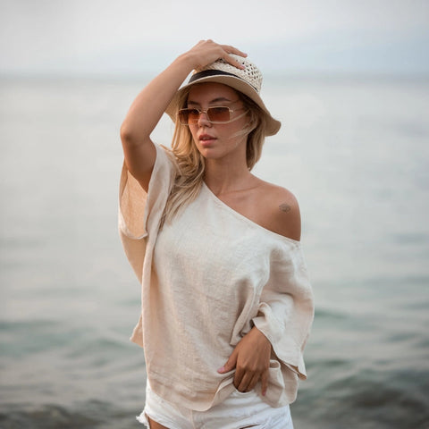 Pure Linen White Top-Top-Moa-Bust 39“ inches (100 cm) Waist 18.8“ inches (122 cm) Length 20” inches (53 cm)-White-Urbanheer