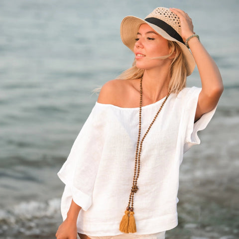 Pure Linen White Top-Top-Moa-Bust 39“ inches (100 cm) Waist 18.8“ inches (122 cm) Length 20” inches (53 cm)-White-Urbanheer