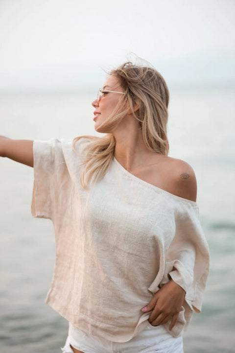 Pure Linen White Top-Top-Moa-Bust 39“ inches (100 cm) Waist 18.8“ inches (122 cm) Length 20” inches (53 cm)-White-Urbanheer