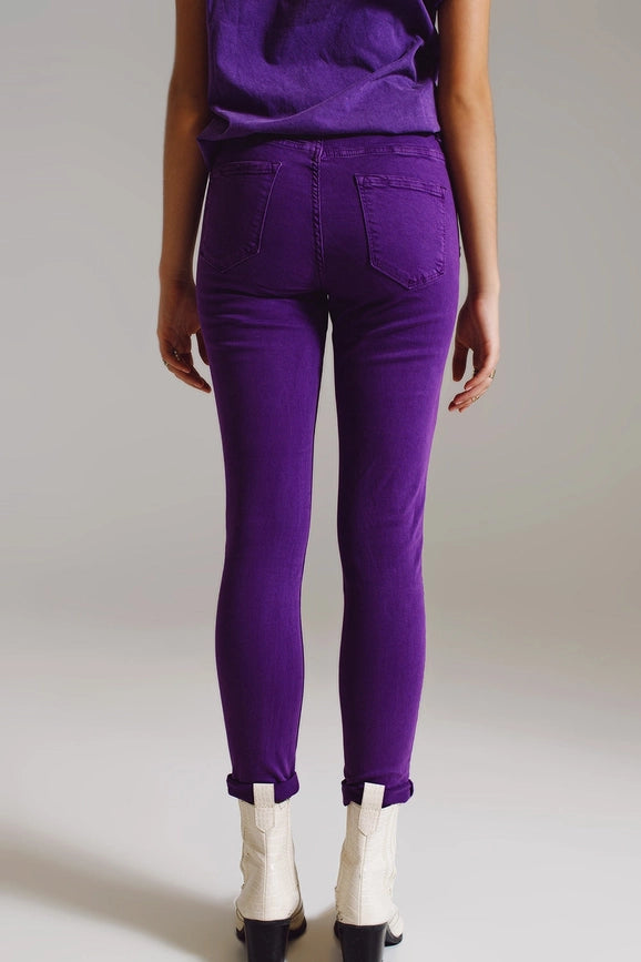 Purple Ankle Skinny Jeans with Soft Wrinkles-Jeans-Q2-XS-Purple-Urbanheer