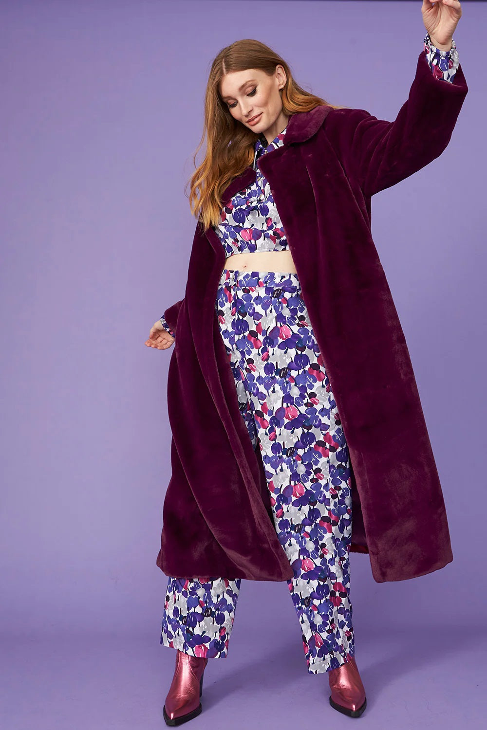Purple Faux Fur Maxi Coat-Faux Fur Coats-Buy Me Fur Ltd-S-M-Purple-Faux Fur-Urbanheer