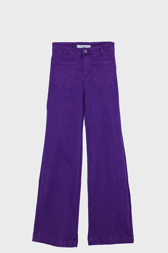 Purple Flair Jeans with Large Front Pockets-Jeans-Q2-XS-Purple-Urbanheer