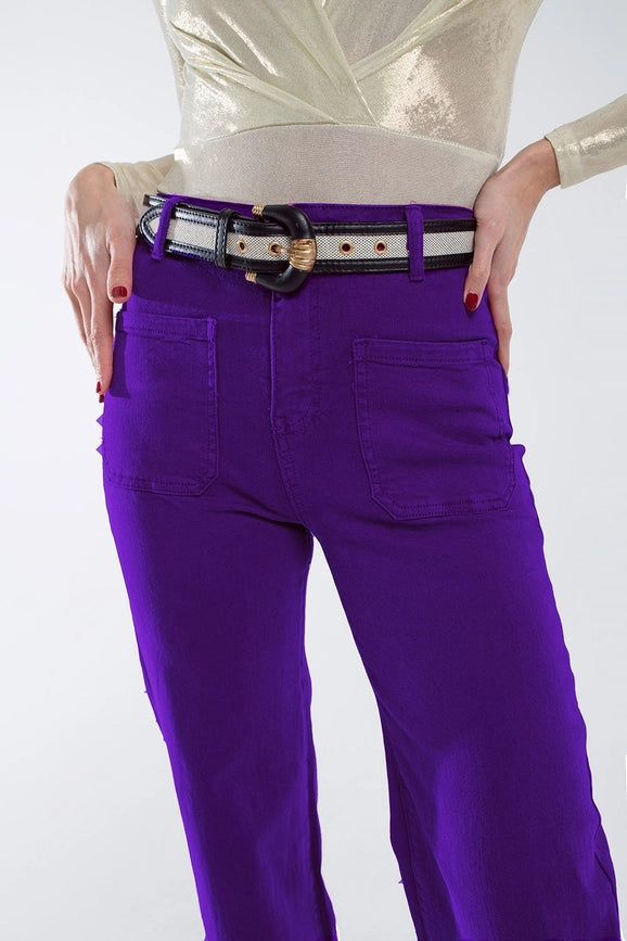 Purple Flair Jeans with Large Front Pockets-Jeans-Q2-XS-Purple-Urbanheer