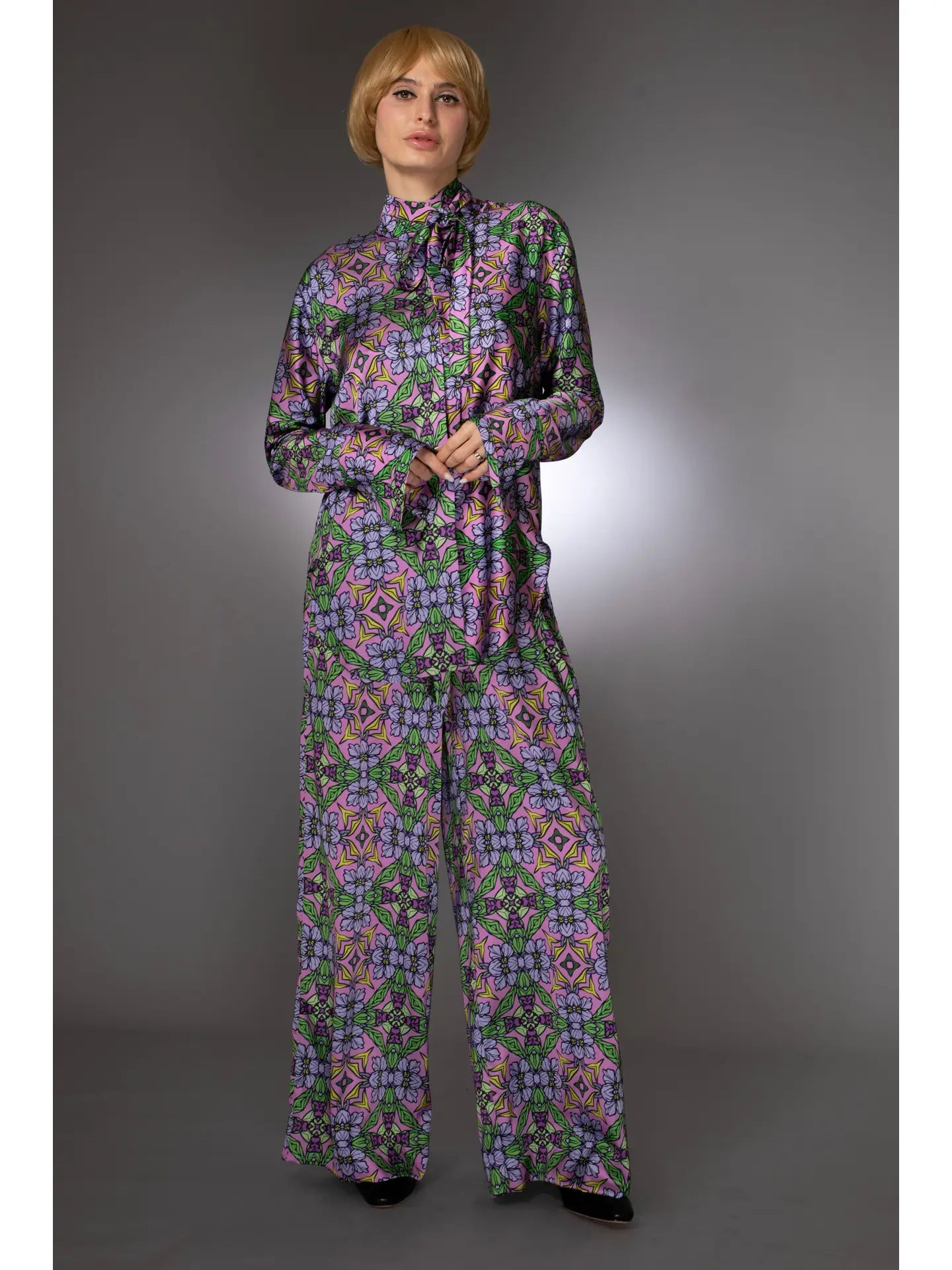 Purple Stretch Satin Drawstring Pants