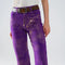 Purple Wide Leg Jeans with Metallic Finish in Gold-Jeans-Q2-XS-Purple-Urbanheer