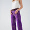 Purple Wide Leg Jeans with Metallic Finish in Gold-Jeans-Q2-XS-Purple-Urbanheer