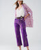 Purple Wide Leg Jeans with Metallic Finish in Gold-Jeans-Q2-XS-Purple-Urbanheer