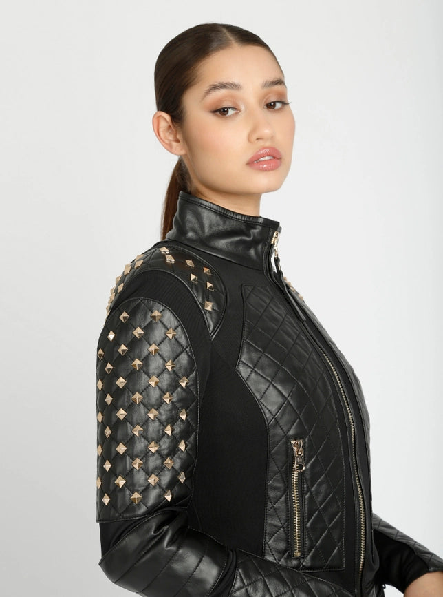 Pyramid Stud Mesh Moto Jacket Jls Black-Jacket-Blanc Noir-XS-Black-Urbanheer