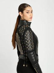 Pyramid Stud Mesh Moto Jacket Jls Black-Jacket-Blanc Noir-XS-Black-Urbanheer