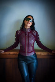 Pyramid Stud Mesh Moto Jacket Jls Oxblood Red-Jacket-Blanc Noir-XS-Oxblood Red-Urbanheer