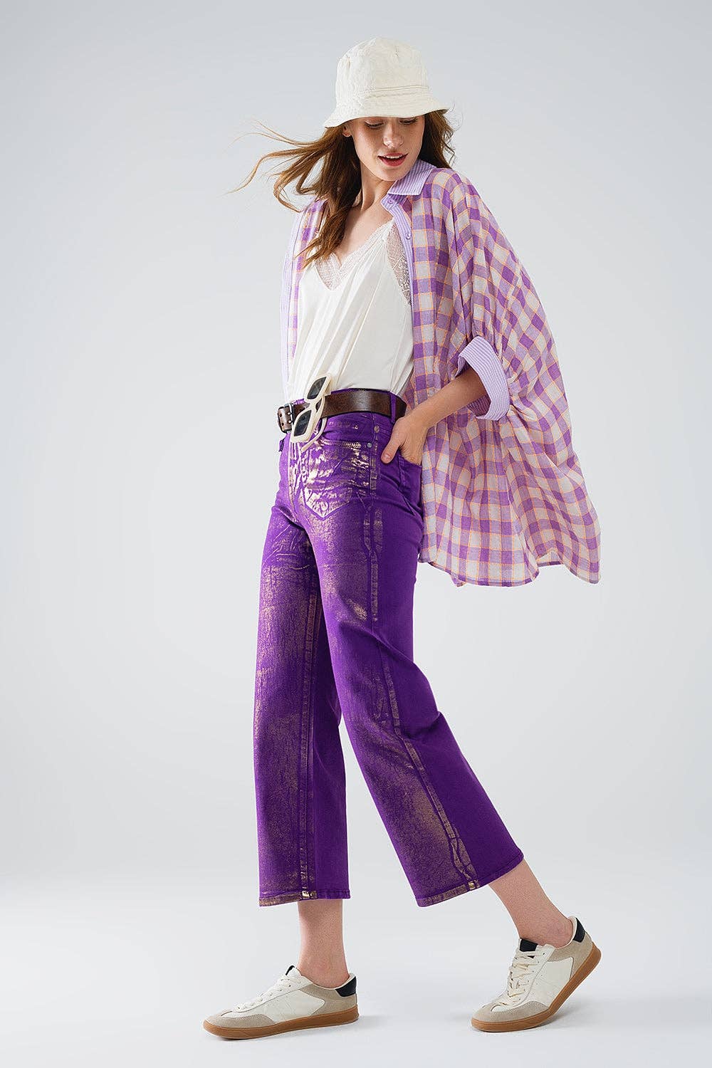 Q2 - Purple Wide Leg Jeans With Metallic Finish In Gold-Fashion-Q2-Purple-Large-Urbanheer