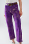 Q2 - Purple Wide Leg Jeans With Metallic Finish In Gold-Fashion-Q2-Purple-Large-Urbanheer
