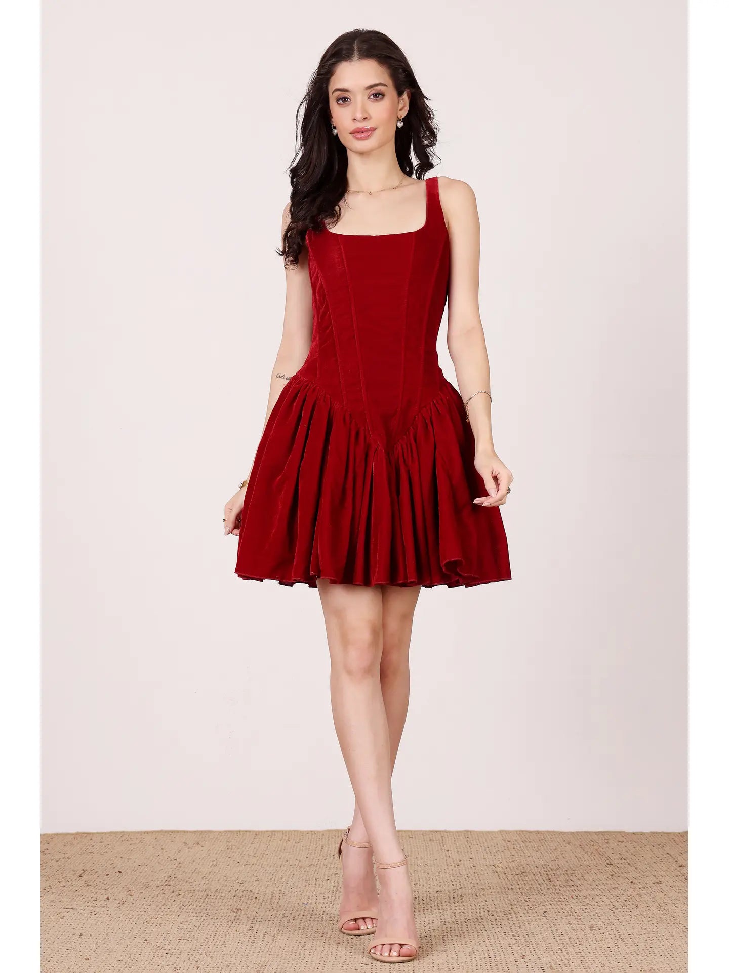 Quest Velvet Corset Mini Dress in Red