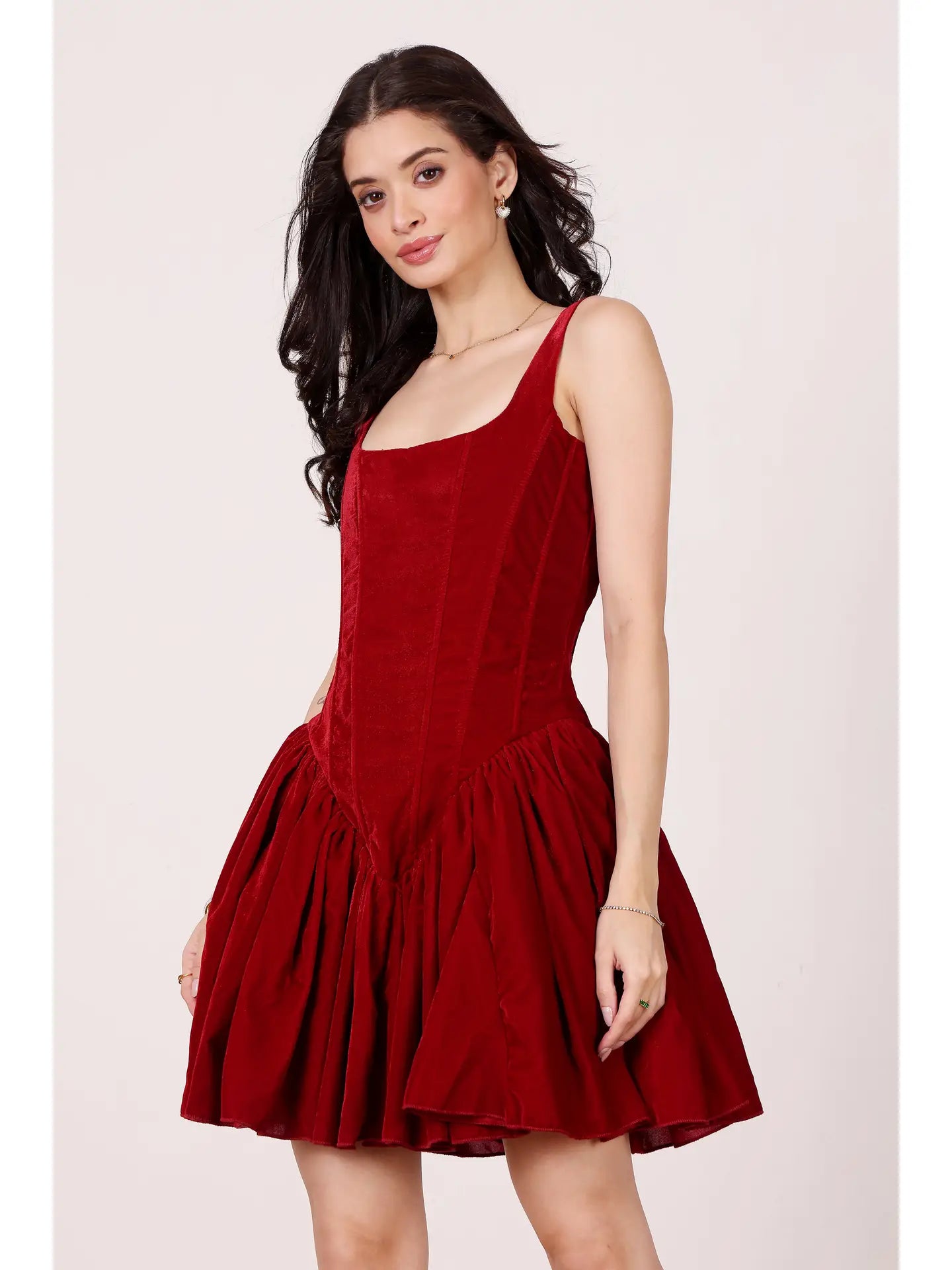 Quest Velvet Corset Mini Dress in Red