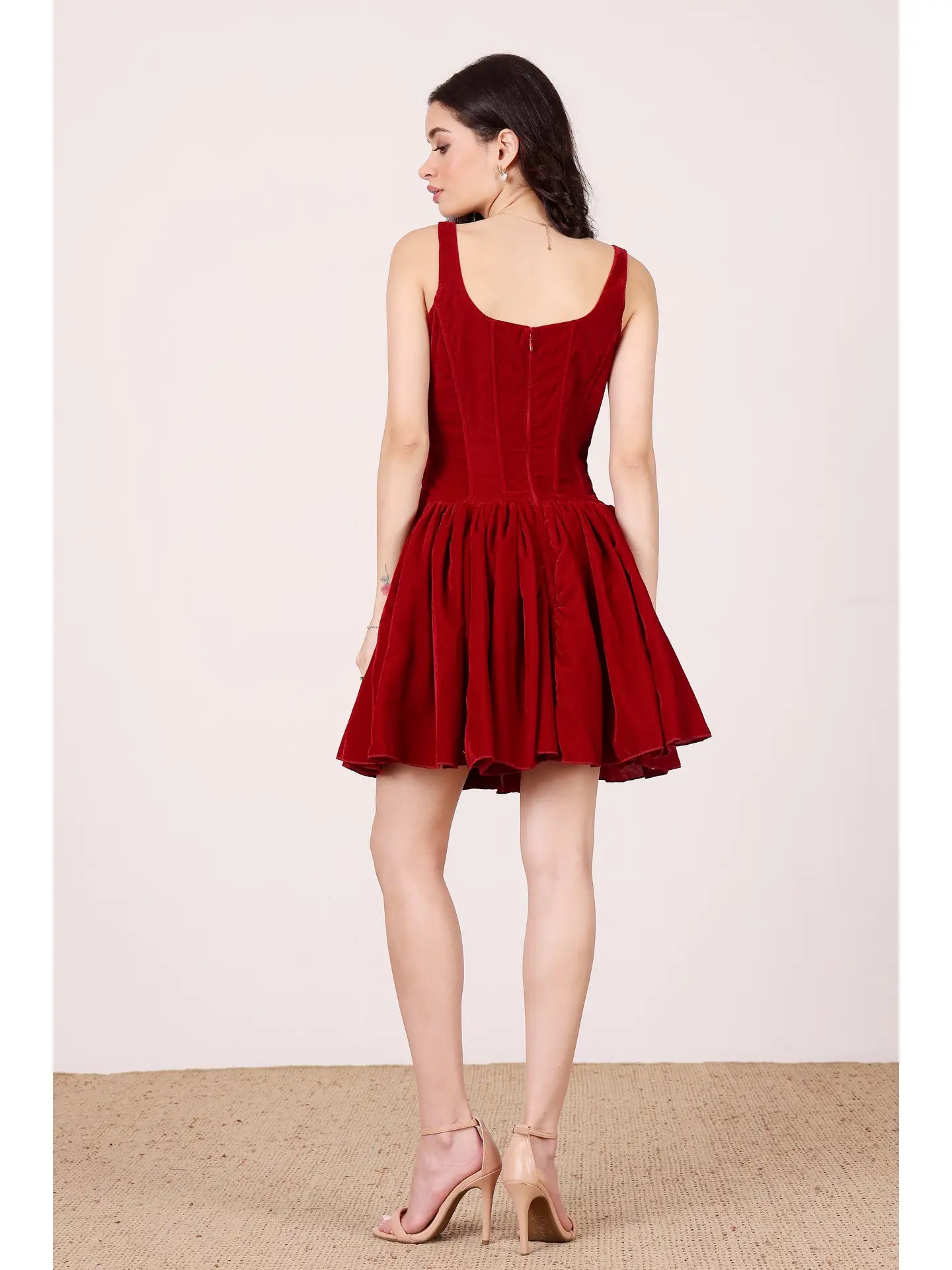 Quest Velvet Corset Mini Dress in Red