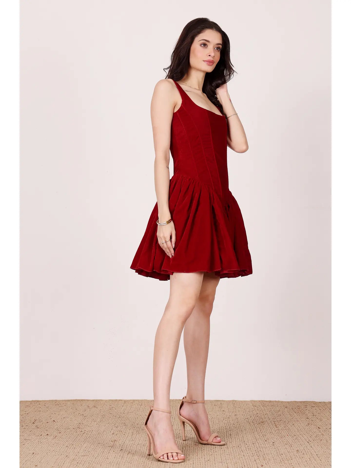 Quest Velvet Corset Mini Dress in Red