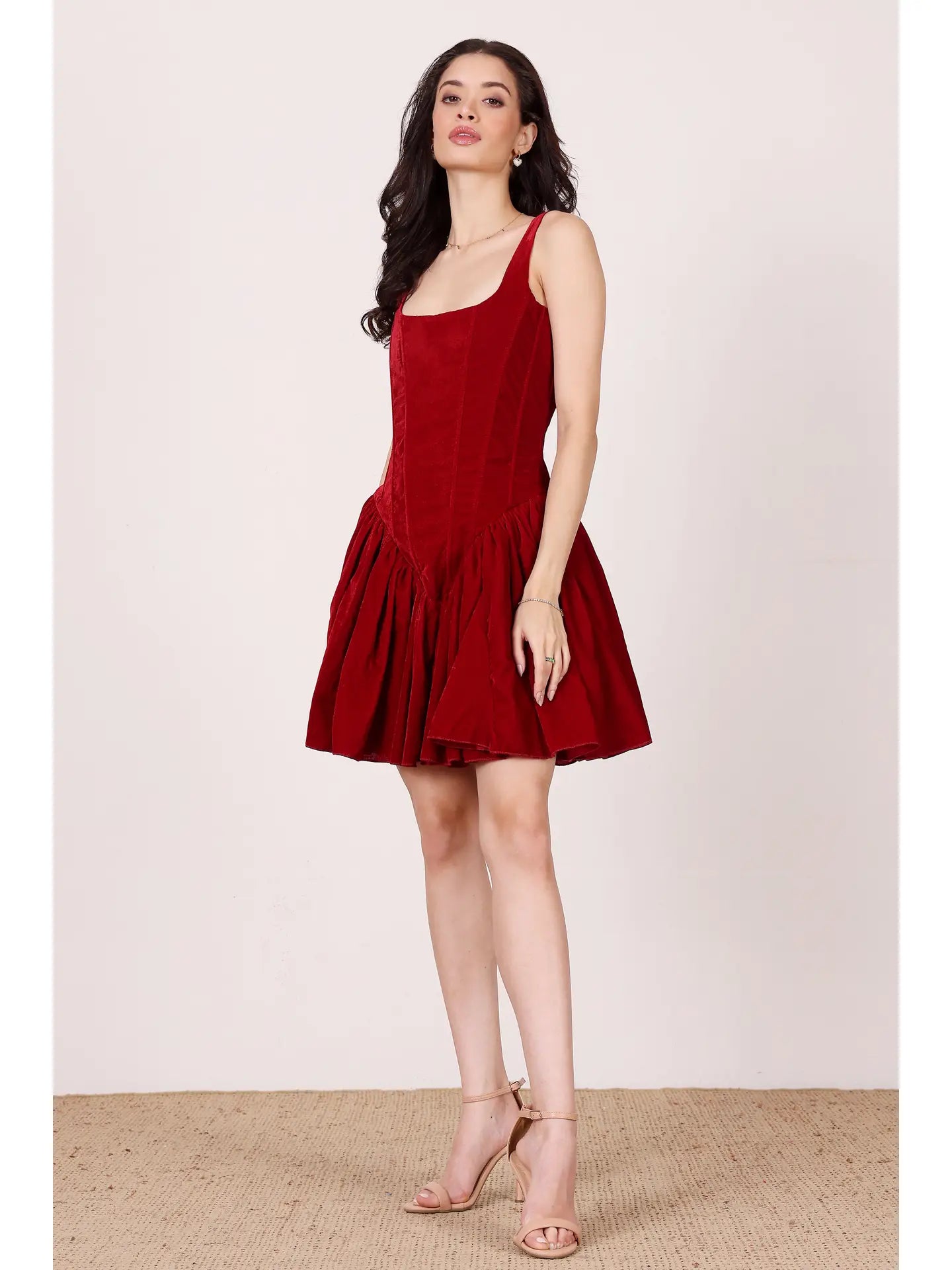 Quest Velvet Corset Mini Dress in Red