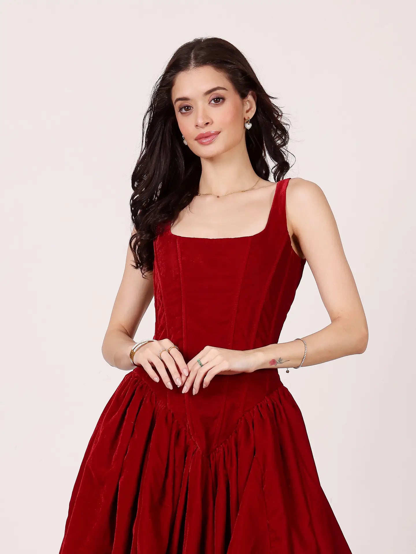 Quest Velvet Corset Mini Dress in Red