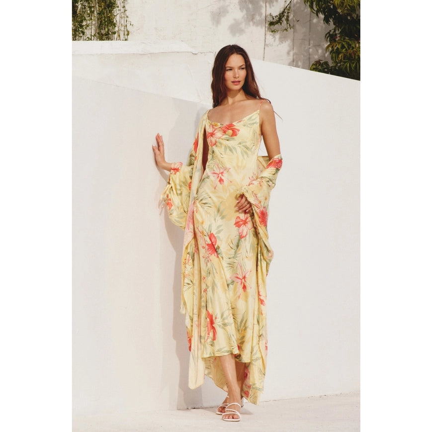 Quiet Solitude Cowl Neck Midi Dress-Dress-Dress Forum-S-SUNSET GARDEN-Urbanheer