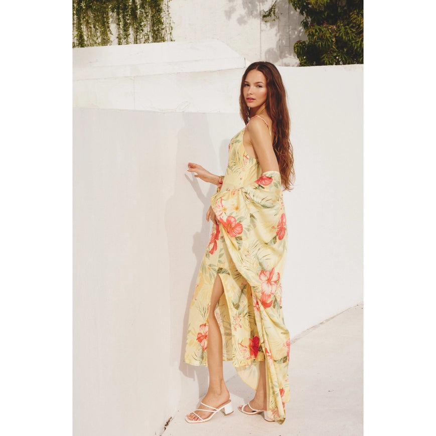 Quiet Solitude Cowl Neck Midi Dress-Dress-Dress Forum-S-SUNSET GARDEN-Urbanheer