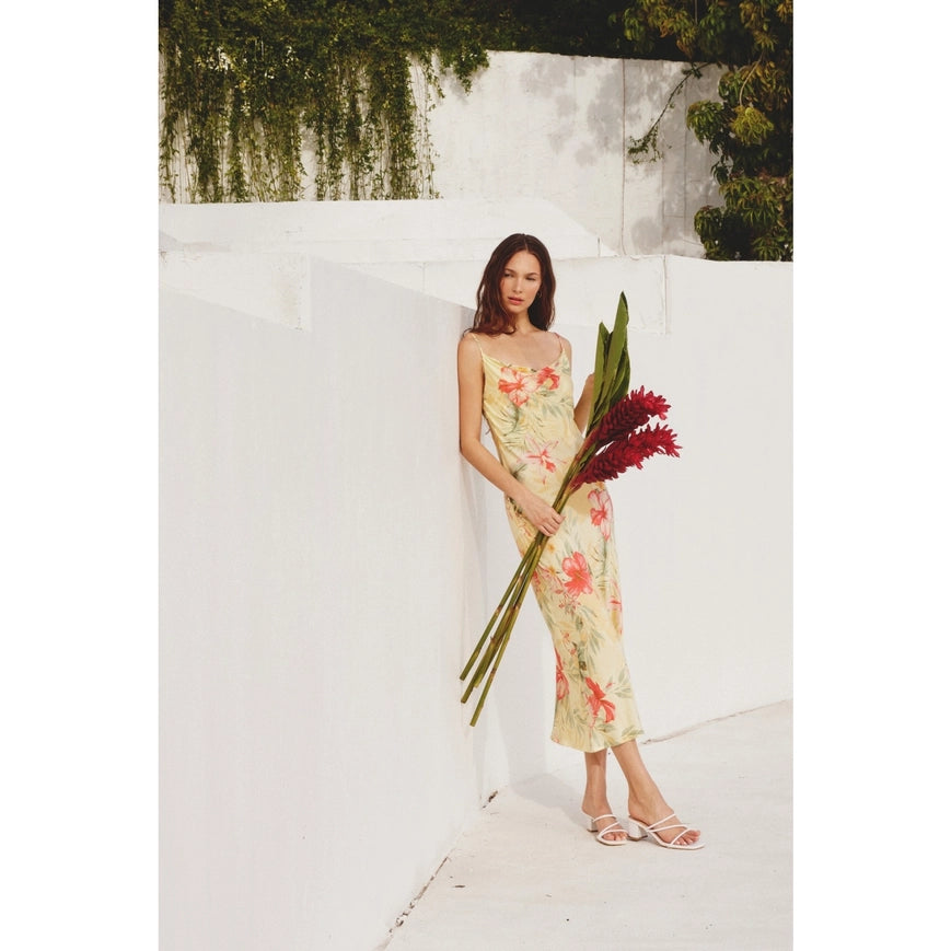 Quiet Solitude Cowl Neck Midi Dress-Dress-Dress Forum-S-SUNSET GARDEN-Urbanheer