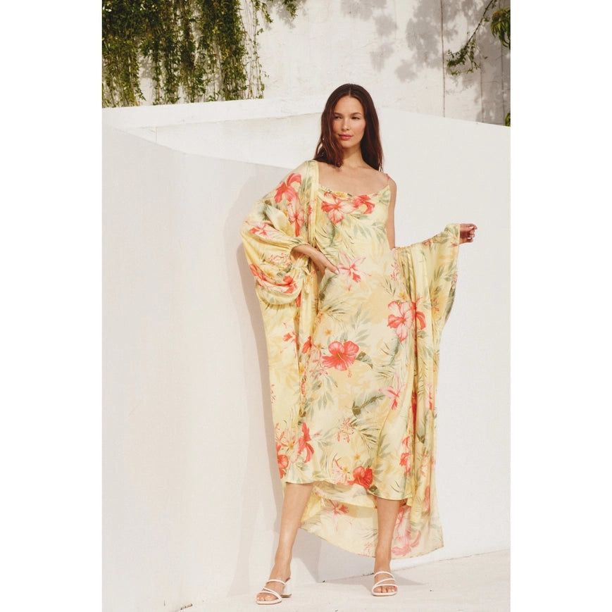 Quiet Solitude Cowl Neck Midi Dress-Dress-Dress Forum-S-SUNSET GARDEN-Urbanheer