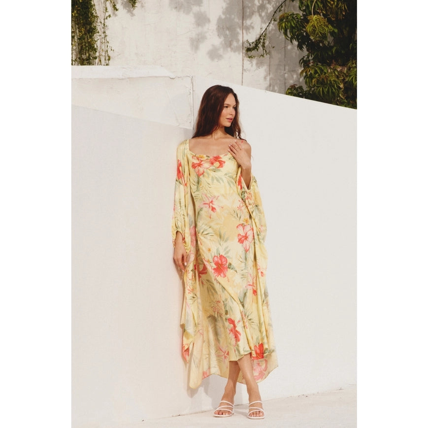 Quiet Solitude Cowl Neck Midi Dress-Dress-Dress Forum-S-SUNSET GARDEN-Urbanheer