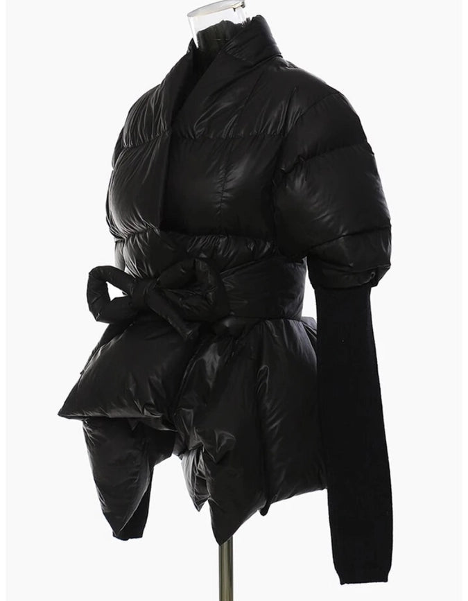 Quilted Belted Puffer-Puffer Jackets-Luxe & Leather by Madonna & Co-S-Black-Urbanheer