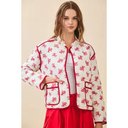 Quilted Cowboy Print Mandarin Collar Jacket