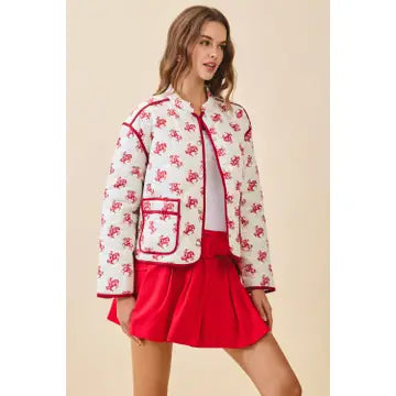 Quilted Cowboy Print Mandarin Collar Jacket