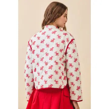 Quilted Cowboy Print Mandarin Collar Jacket