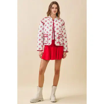 Quilted Cowboy Print Mandarin Collar Jacket