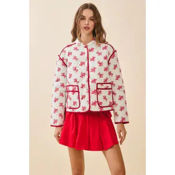 Quilted Cowboy Print Mandarin Collar Jacket