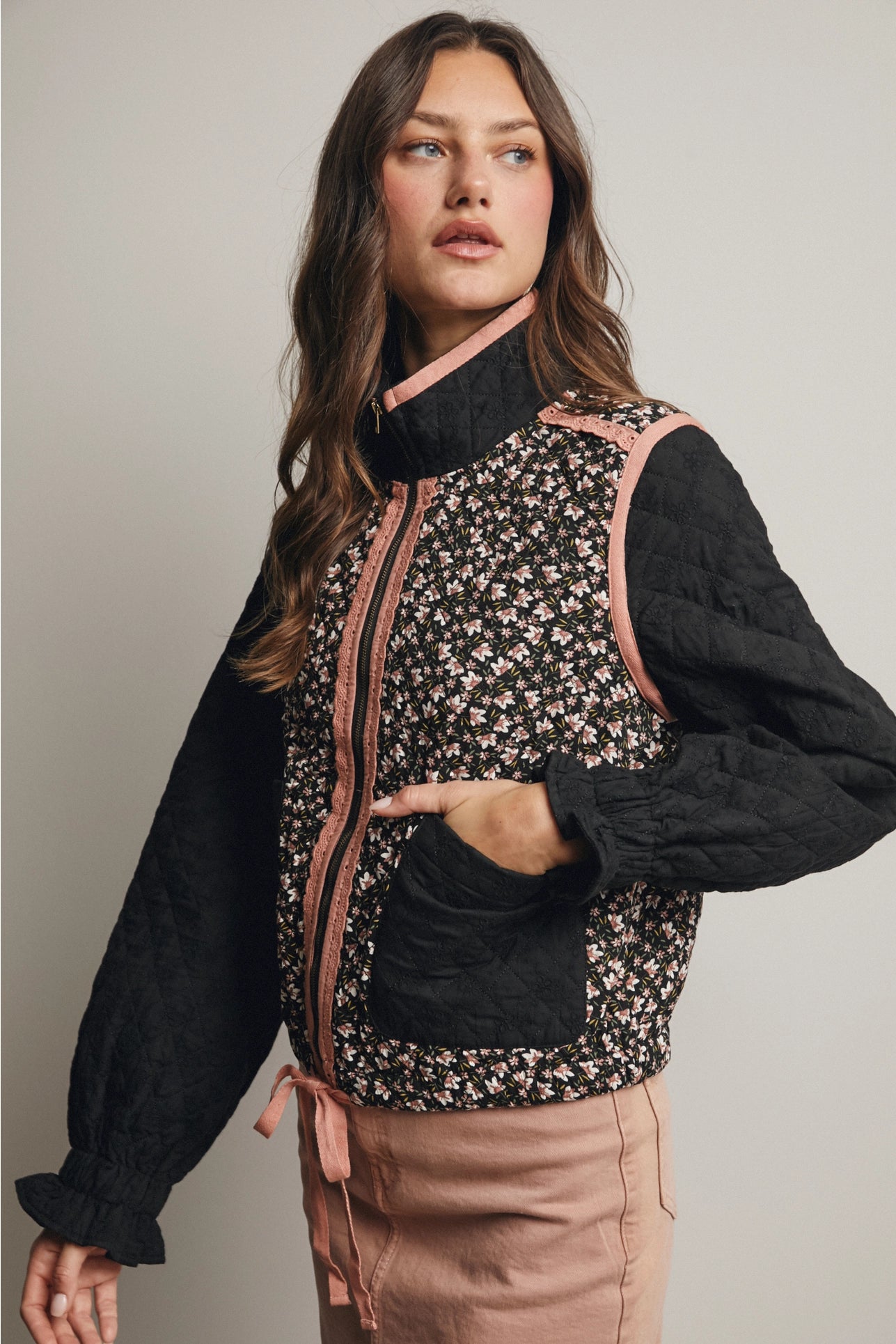 Quilted Floral Zip Jacket