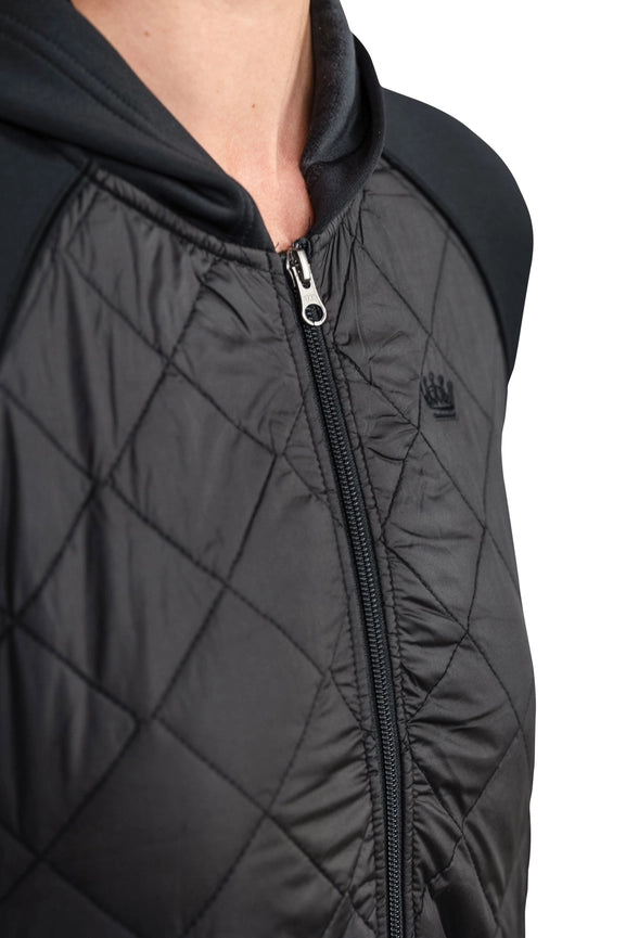 Quilted Front Black Hooded Bomber Jacket-Jackets-Bluivy-XXS-Urbanheer