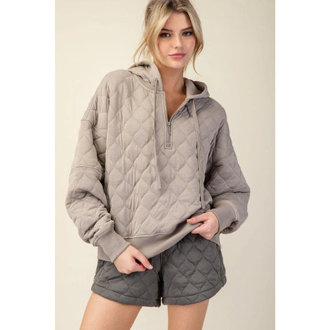 Quilted Quarter Zip Hoodie Jacket Stone Taupe-Jacket-Rae Mode-S-Urbanheer