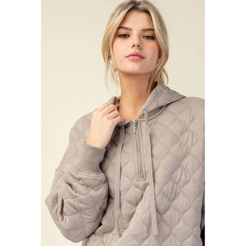 Quilted Quarter Zip Hoodie Jacket Stone Taupe-Jacket-Rae Mode-S-Urbanheer