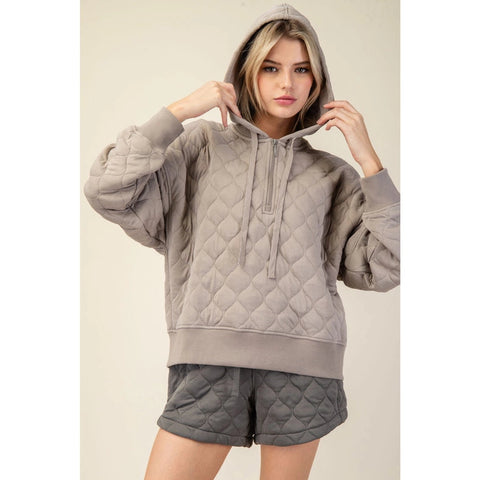 Quilted Quarter Zip Hoodie Jacket Stone Taupe-Jacket-Rae Mode-S-Urbanheer