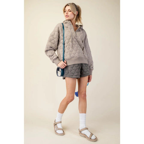 Quilted Quarter Zip Hoodie Jacket Stone Taupe-Jacket-Rae Mode-S-Urbanheer