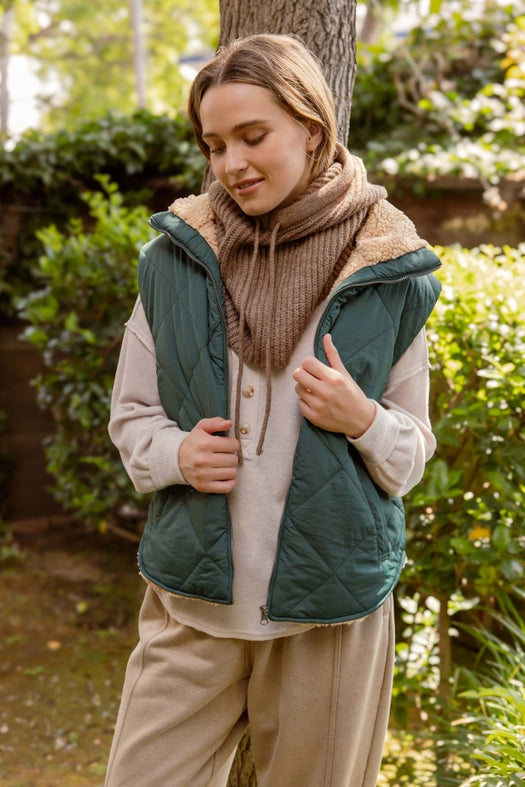 Quilted Zip Up Fleece Lined Puffer Vest HUNTER GREEN-Vest-Blu Pepper-S-HUNTER GREEN-Urbanheer