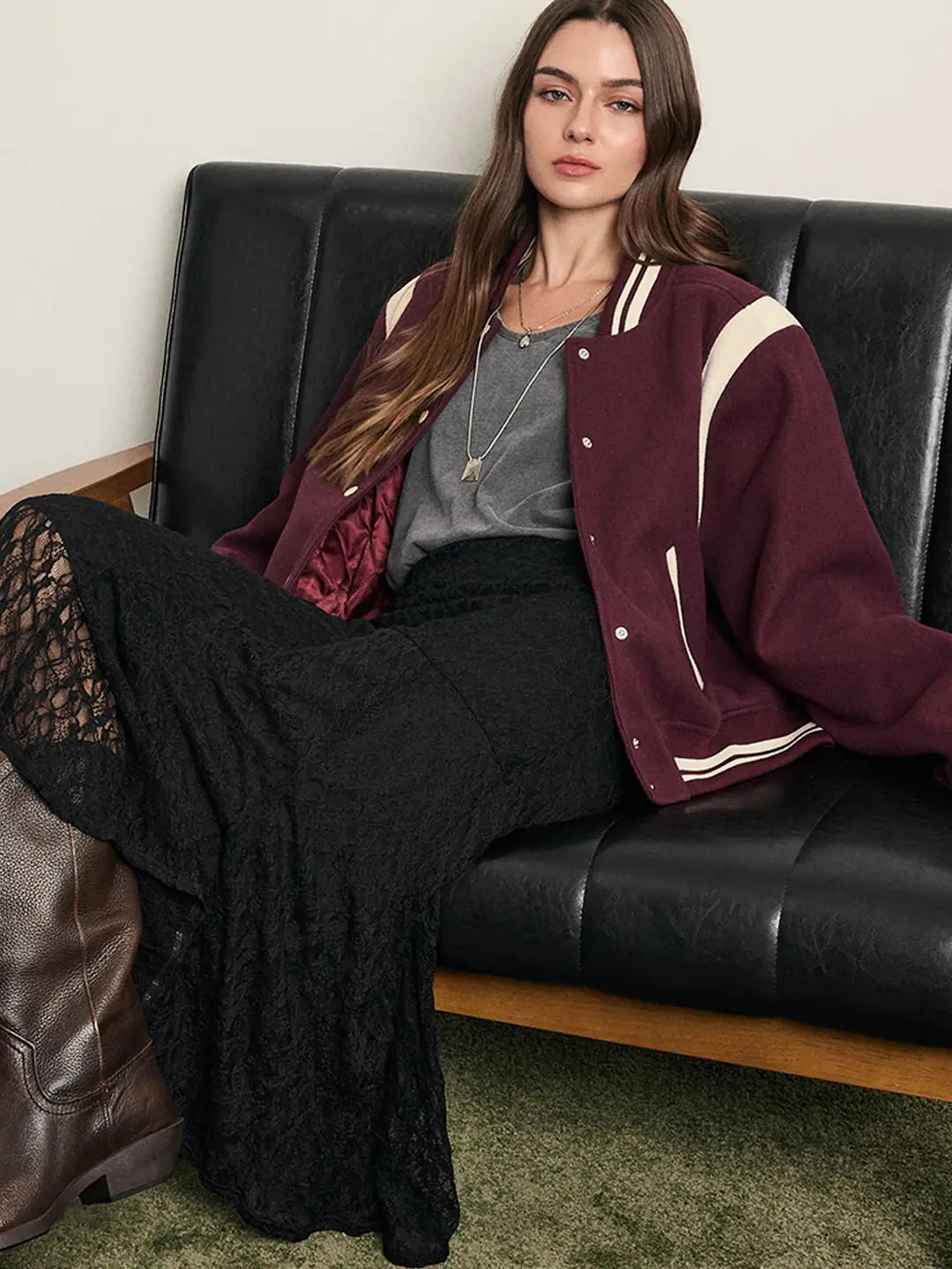 Quilting Vintage Varsity Bomber Jacket
