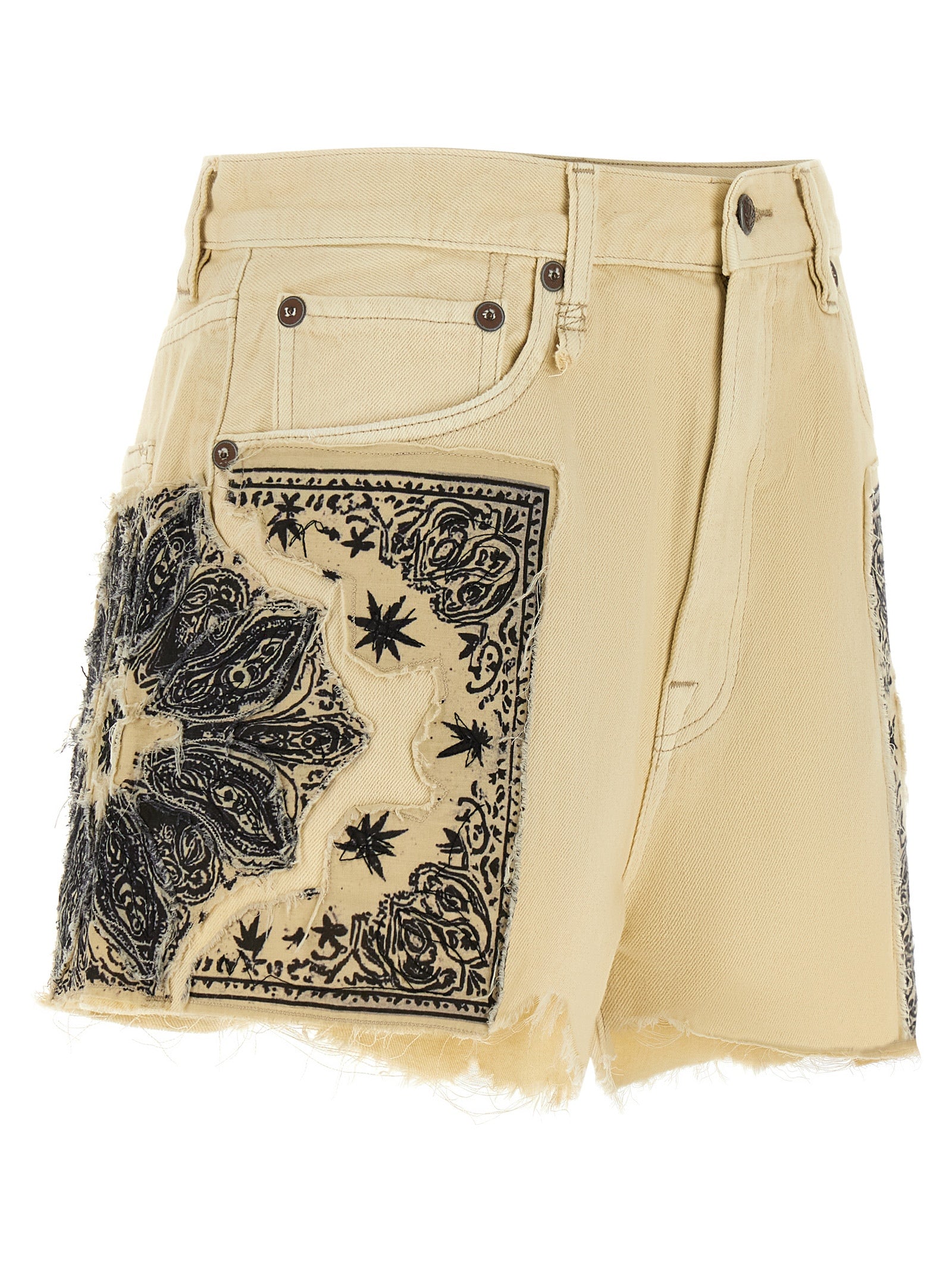 Cotton Denim X-BF Shorts with Bandana Inserts