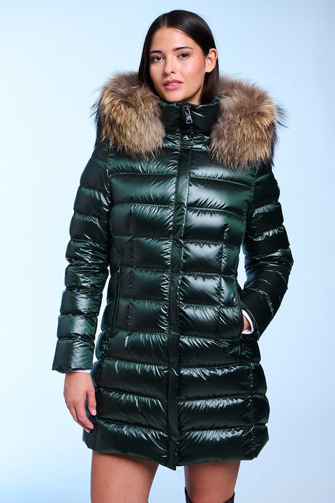 RACHEL slim fit long down jacket with detachable hood